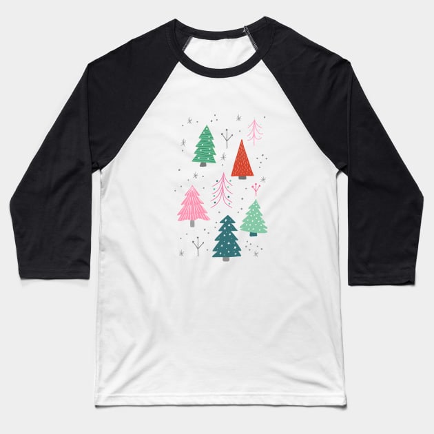 Christmas Tree Forest Baseball T-Shirt by latheandquill